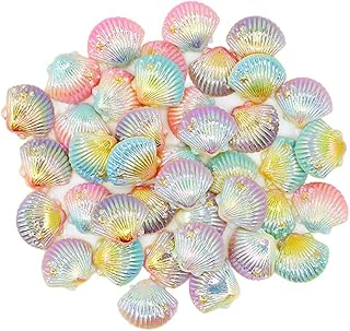 20 Pcs Resin Flat Back Shells Glitter Ocean Seashell Charms Pendants Fla...