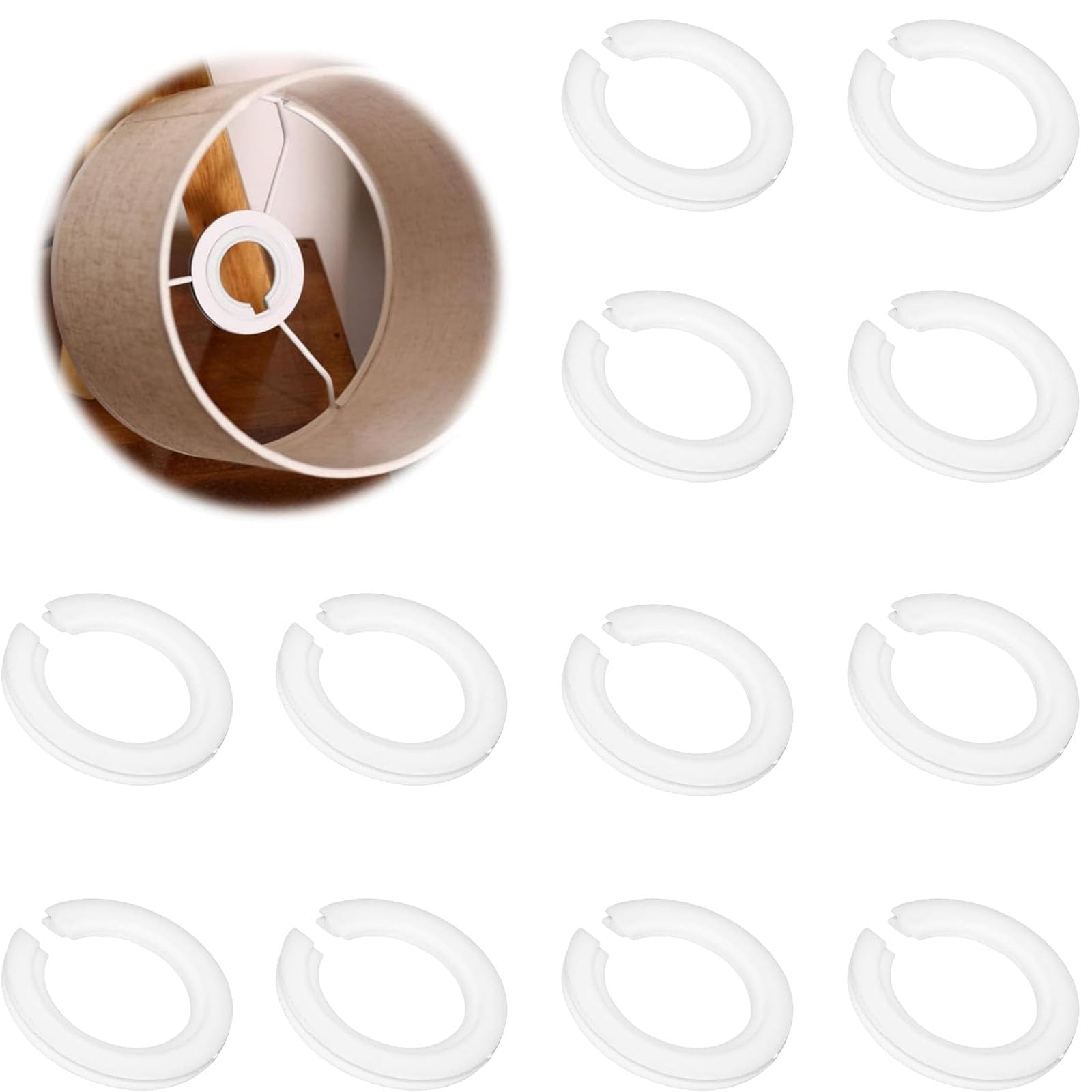 12 PCS lampshade Reducer Ring, E27 to E14 Lampshade Reducer Ring, Light Shade Adapter Ring, Plastic Lamp Shade Ring Converter, for Support Lamp Shade with Duplex Ring Fitting (White)