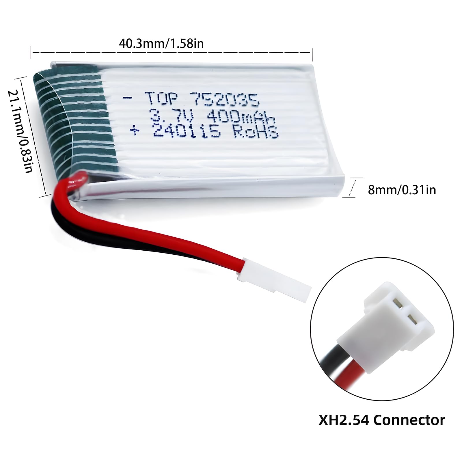 Batteria Lipo da 3,7 V, 400 mAh, ricaricabile, 5 pezzi, con caricatore USB 5 in 1, per Syma Q11, H99 W, H31, H6C, H98, TR-C385, TR-P51, TR-F22, AT-96, quadcopter parti aereo (5 pezzi, 3,7 V