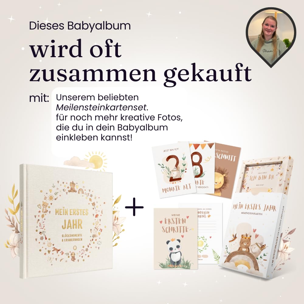 EULENTALER L'album per bambini "BOHO" I Progettato da educatori I Con simpatiche illustrazioni dipinte a mano I Copertina in vero lino + goffratura dorata I Diario di nascita per ragazzi e