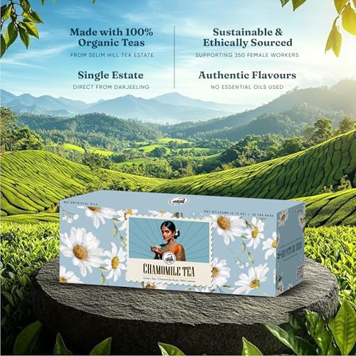 Image of Dorje Teas Chamomile Darjeeling Tea | 30 Pyramid Teabags (Pack of 1) | Selim Hill Estate | Soothing Floral Flavour | Promotes Sleep & Stress Relief | Organic Whole Leaf Blend | 30 Cups