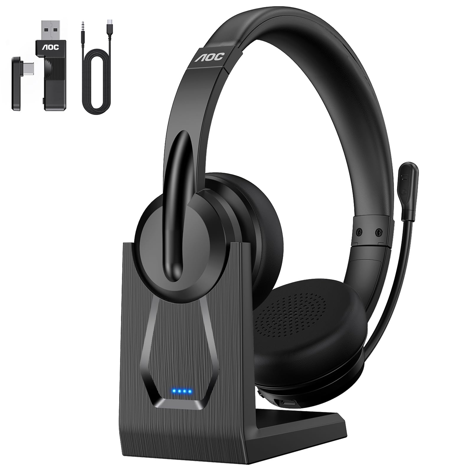 AOC Wireless Headset with Mic for Work, Bluetooth 5.4