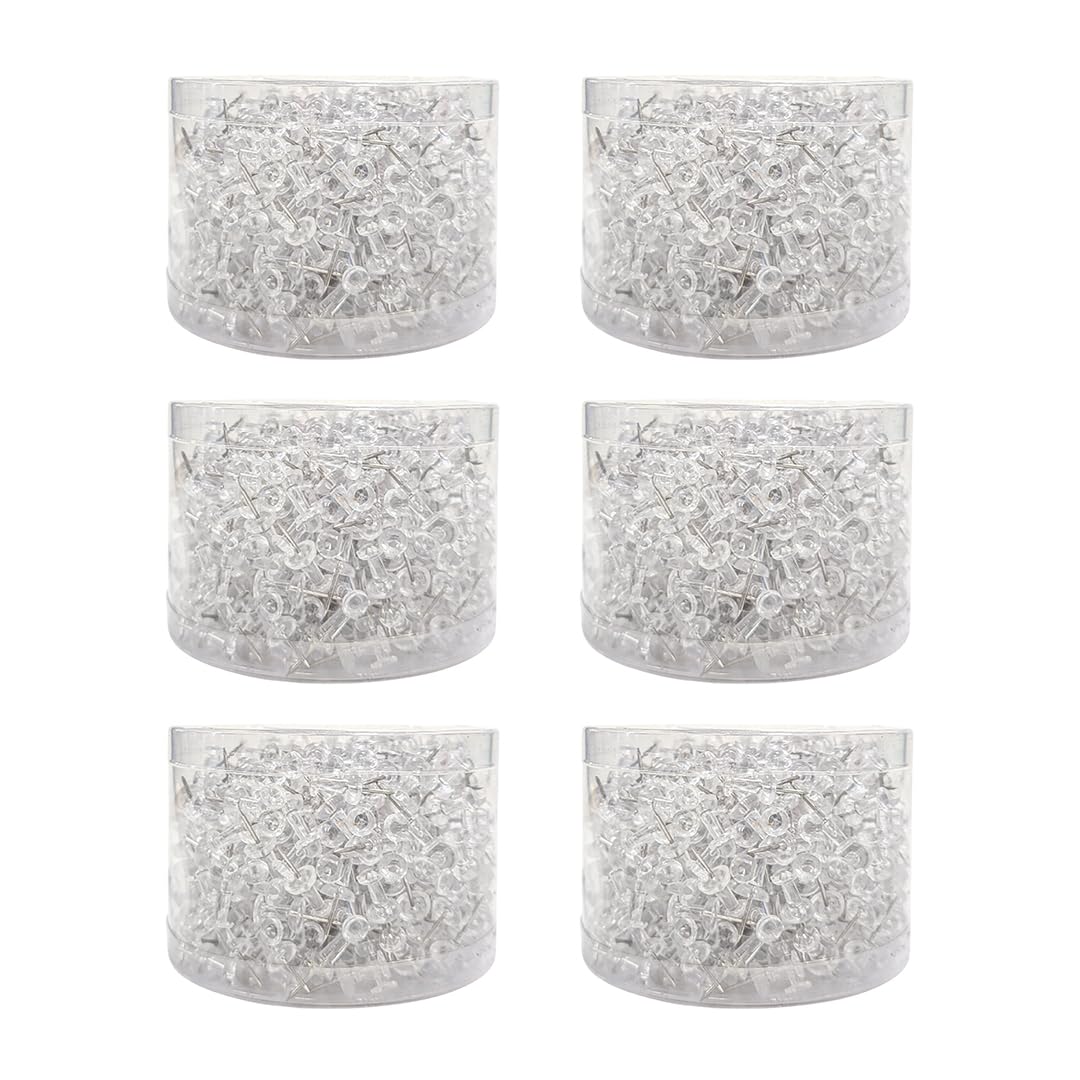 Pack of 3000 Janrax Clear Transparent Push Pins – Durable Push Tacks for Notice Boards, Maps, Displays and Bulletin Boards - Map Pins