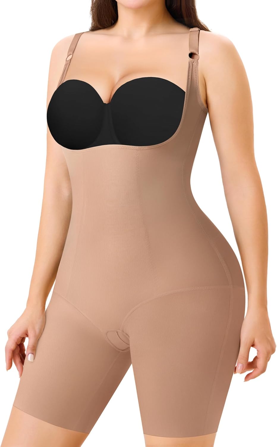 Nebility Shapewear Bodysuits for Women Tummy Control Body Shaper Seamless Butt Lifter Open Bust Mid-Thigh Compression Waist Trainer