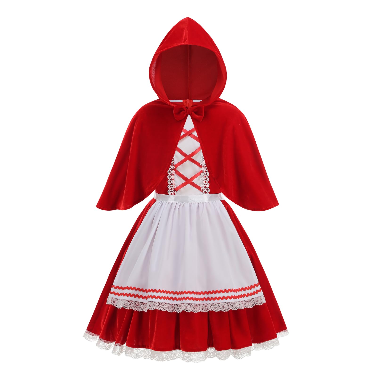 DELIVESS Little Red Riding Hood Kids Costume Soft Breathable Cosplay Outfit for Halloween & Parties(bow style,7-9Y) — image 1