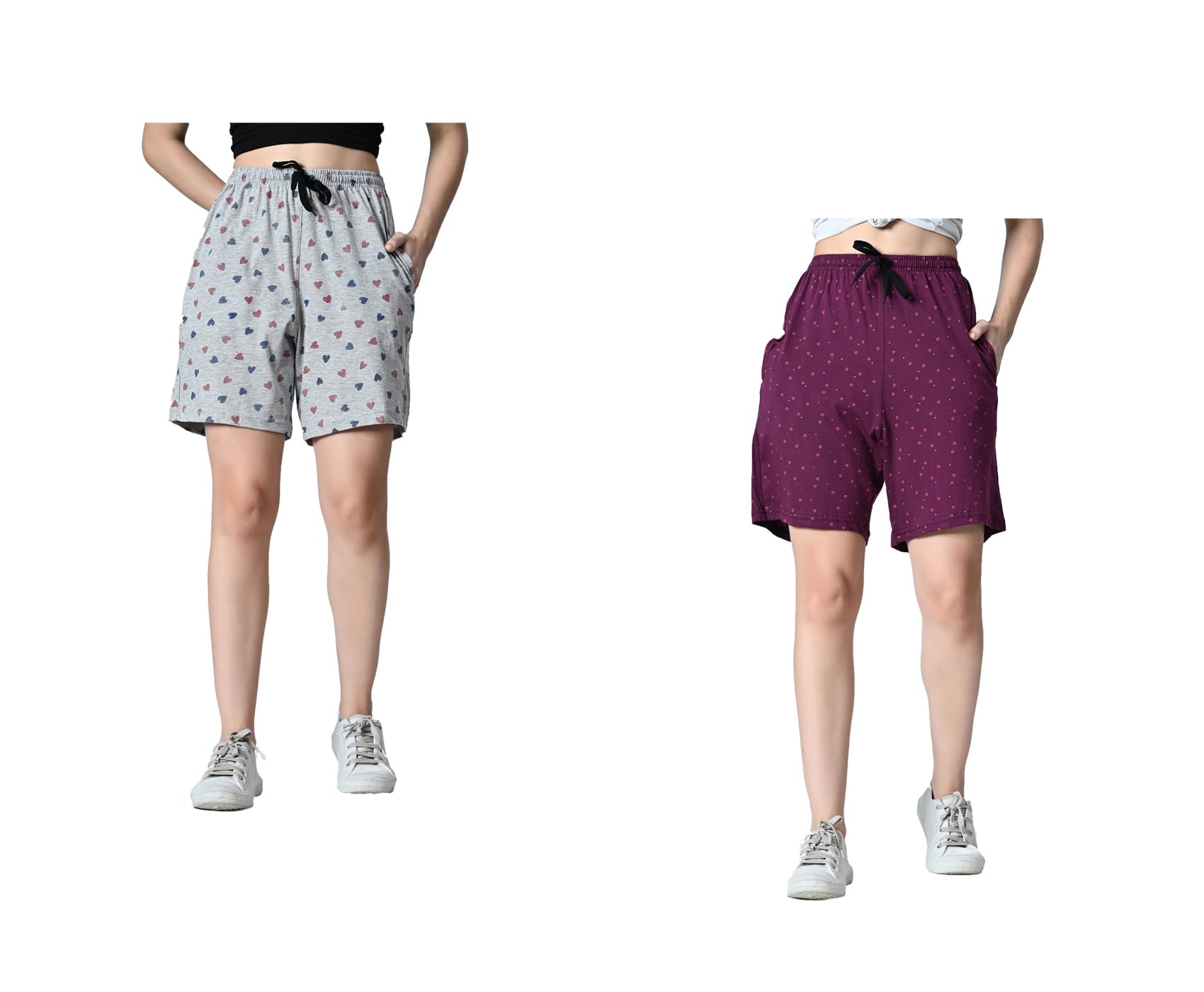 indi weaves Pack of 2 Women’s Cotton Printed Bermuda Shorts with Drawstring Nada, Both Side Pockets, Casual Comfort Fit-picture-34