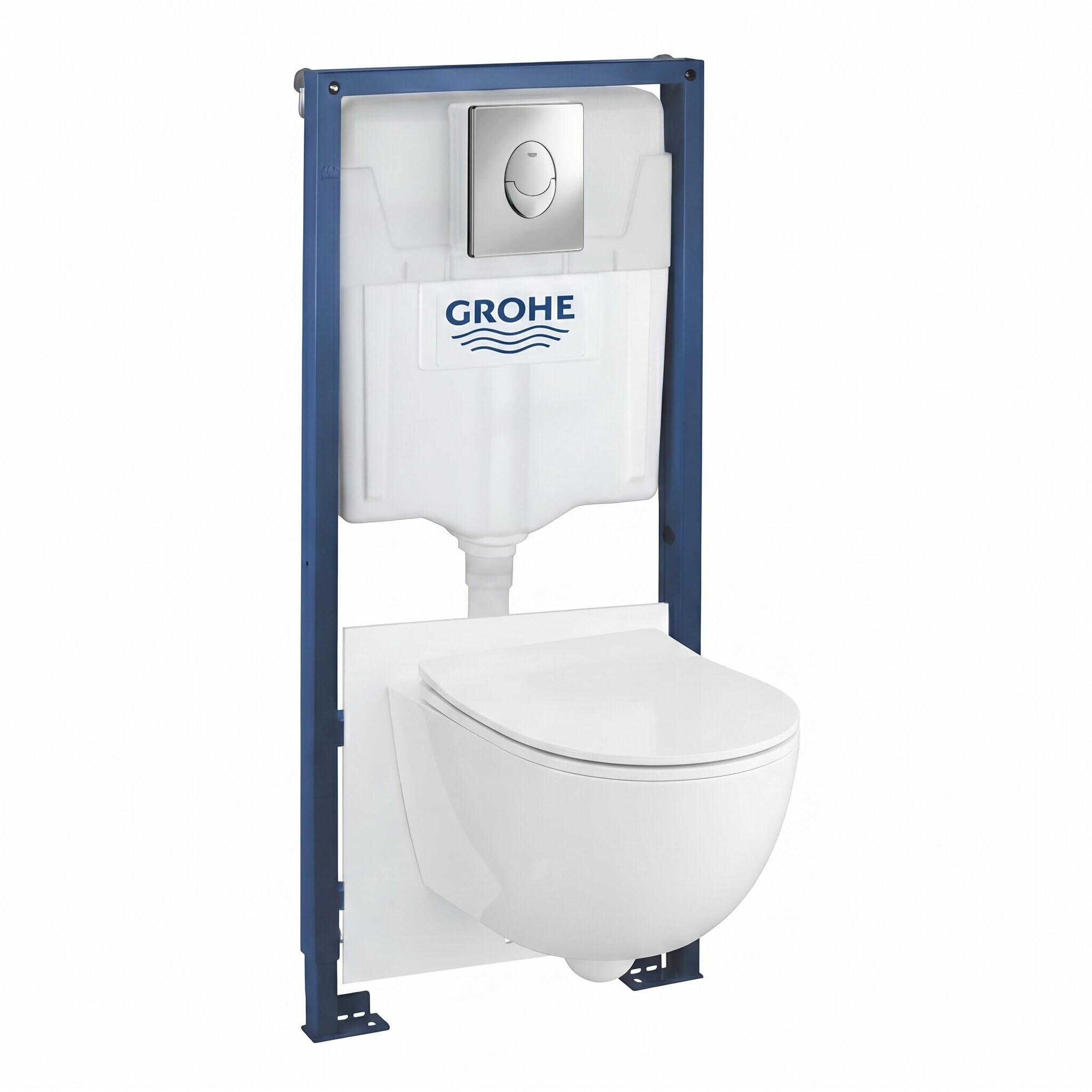 LAVITA Vorwandelement Solido Start + Wand Hänge WC Brava Weiß Spülrandlos + + WC Sitz mit Absenkautomatik Verchromter Knopf Komplettset Unterputz Spülkasten Toilette Komplett Sett WC