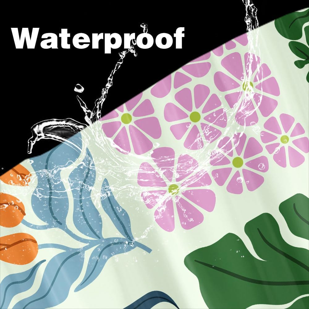 JAWO Retro Shower Curtain Vintage Abstract Boho Floral Shower Curtains for Bathroom Decor Green Teal Botanical Geometric Groovy Aesthetic Pattern Shower Curtain Sets with Hooks, 70X75IN