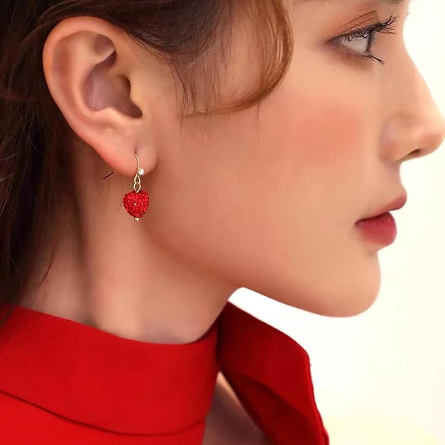 Valentines Outfits for Women Valentines Earrings Heart Earrings for Women Sparkling Red Heart Rhinestone Dangle Earring Valentine's Day Gifts for Her Valentine Jewelry Accessories - Image 2