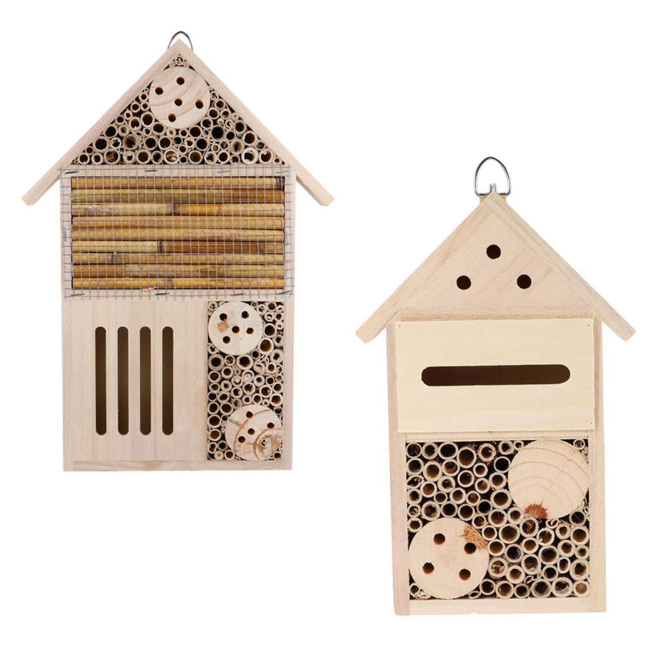 BESTonZON 2Stücke Insektenhaus Bienenhotel aus Holz Garten Dekoration für Wildbienen Gemütliches Zuhause für Nützliche Insekten