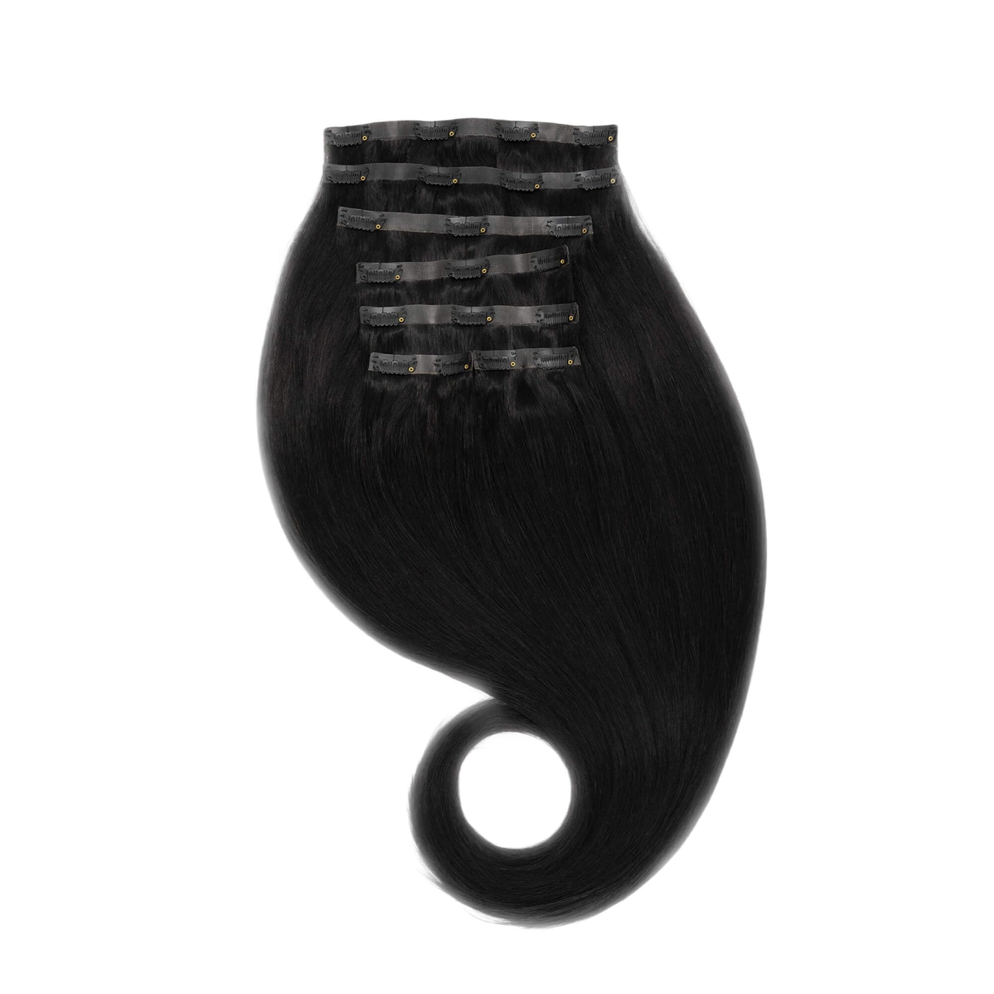 GLOBAL EXTEND® Clip-in-Extensions nahtlos I 100% Echthaar I Angenehmes Tragen | Einfaches Befestigen I Dichte und Volumen I Große Farbauswahl I Komplettes Set (40 cm, schwarz)