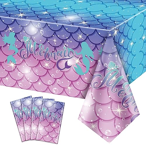 PTECDROTS | Juego de 4 manteles rectangulares de Sirena para Fiestas bajo el mar, Baby Shower,...