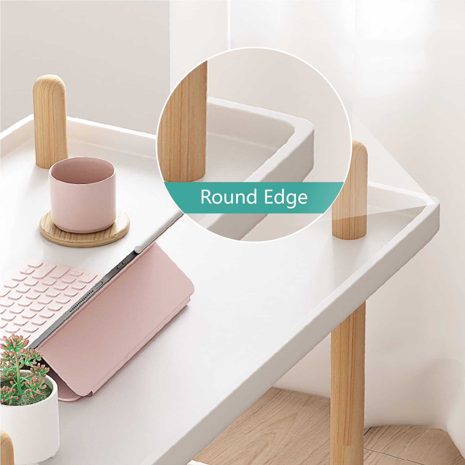 N&V Double Layer Trolly Side Table (White)