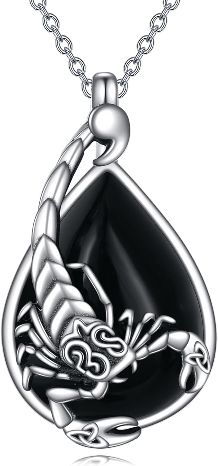 VONALAScorpion Necklace Sterling Silver Black Onyx Scorpion Pendant Scorpion Jewelry Gift for Women Men Teens