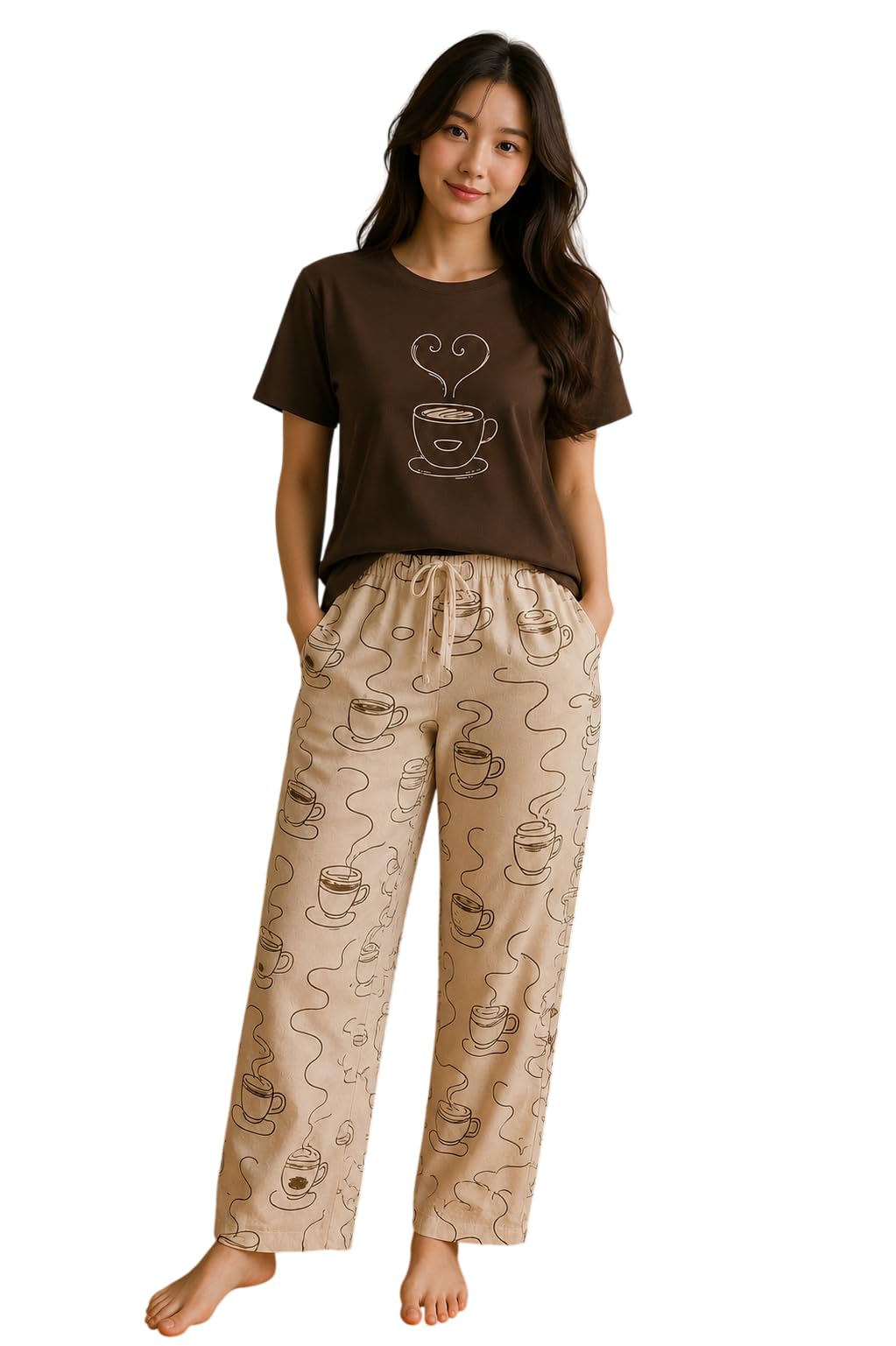 FERY London Women’s Korean Style Looper Fabric Nightsuit Set | Cute Print Half Sleeve T-Shirt & Pajama Set | Soft Comfortable Nightwear & Loungewear for Women