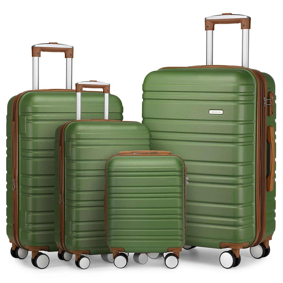 LARVENDER Luggage Sets 4 Piece, Expandable Hardside Suitcase Sets with Spinner Wheels TSA Locks, Lightweight Rolling luggage for Men and Women, Green