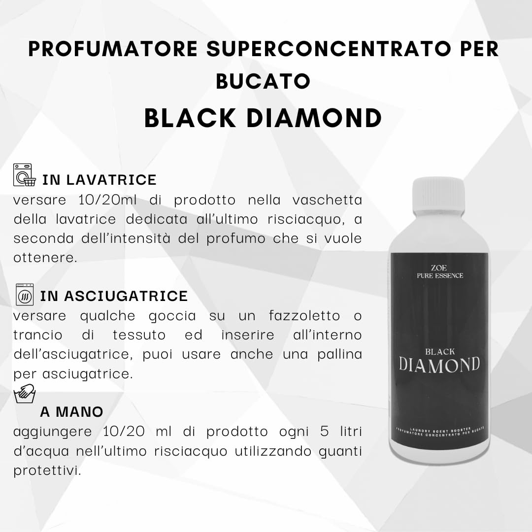 Profumatore Bucato Lavatrice, Ammorbidente Lavatrice o Sostituzione, Essenza Bucato, Profumatore Concentrato, Black Diamond 500ml
