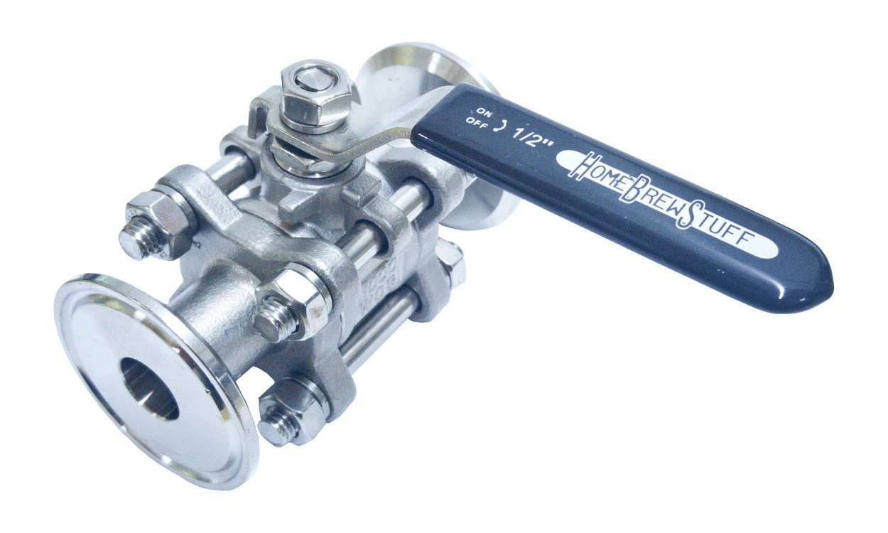 HomeBrewStuff Delux Stainless Steel Three Piece Sanitary Tri Clamp Clover Ball Valve (50.5mm Ferrule)