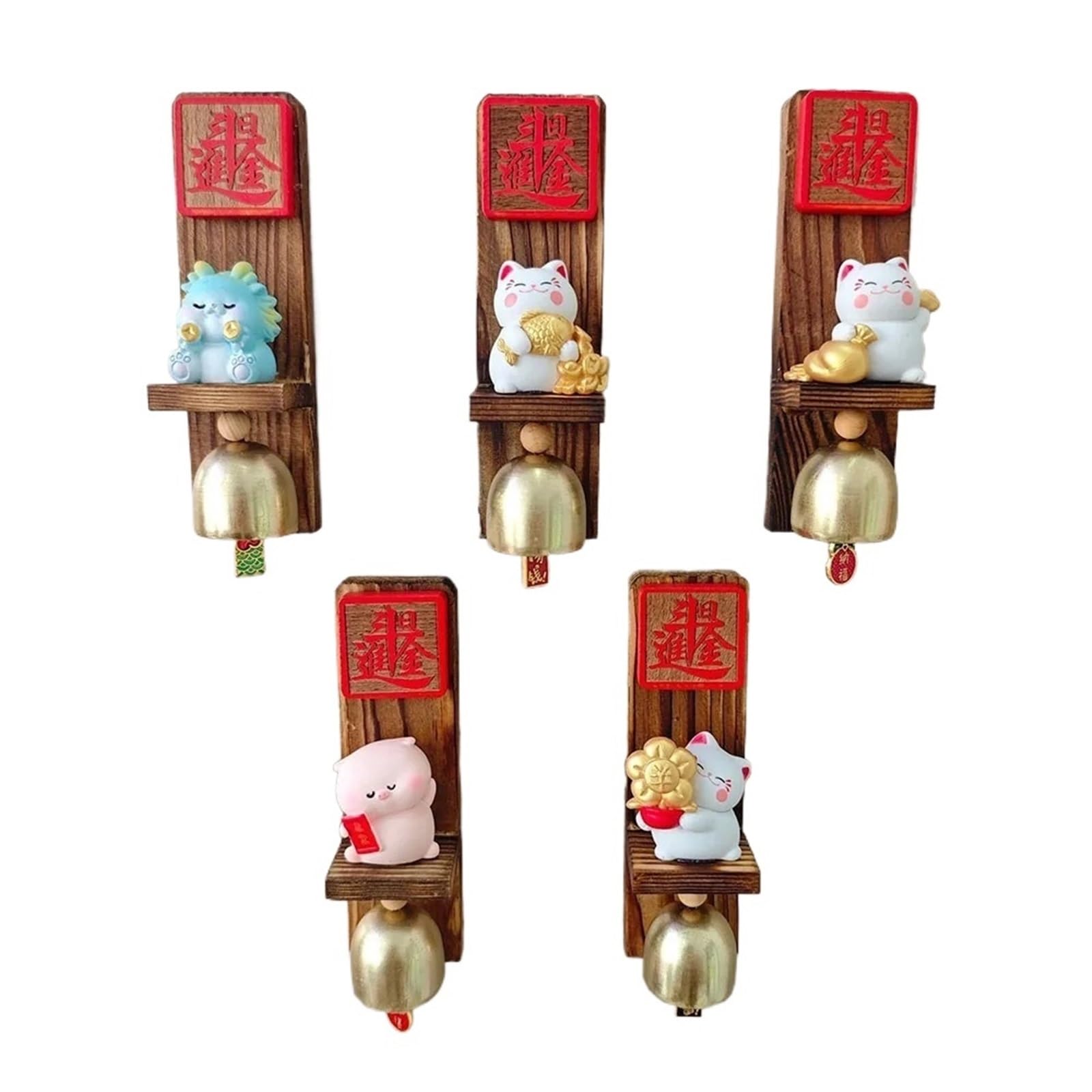 Pawuniscript 5Pcs Charming Chinese Style Wooden Door Bell - Magnetic Shopkeepers Bell With Delightful Sound For Home And Shop Decoration(5Pcs)