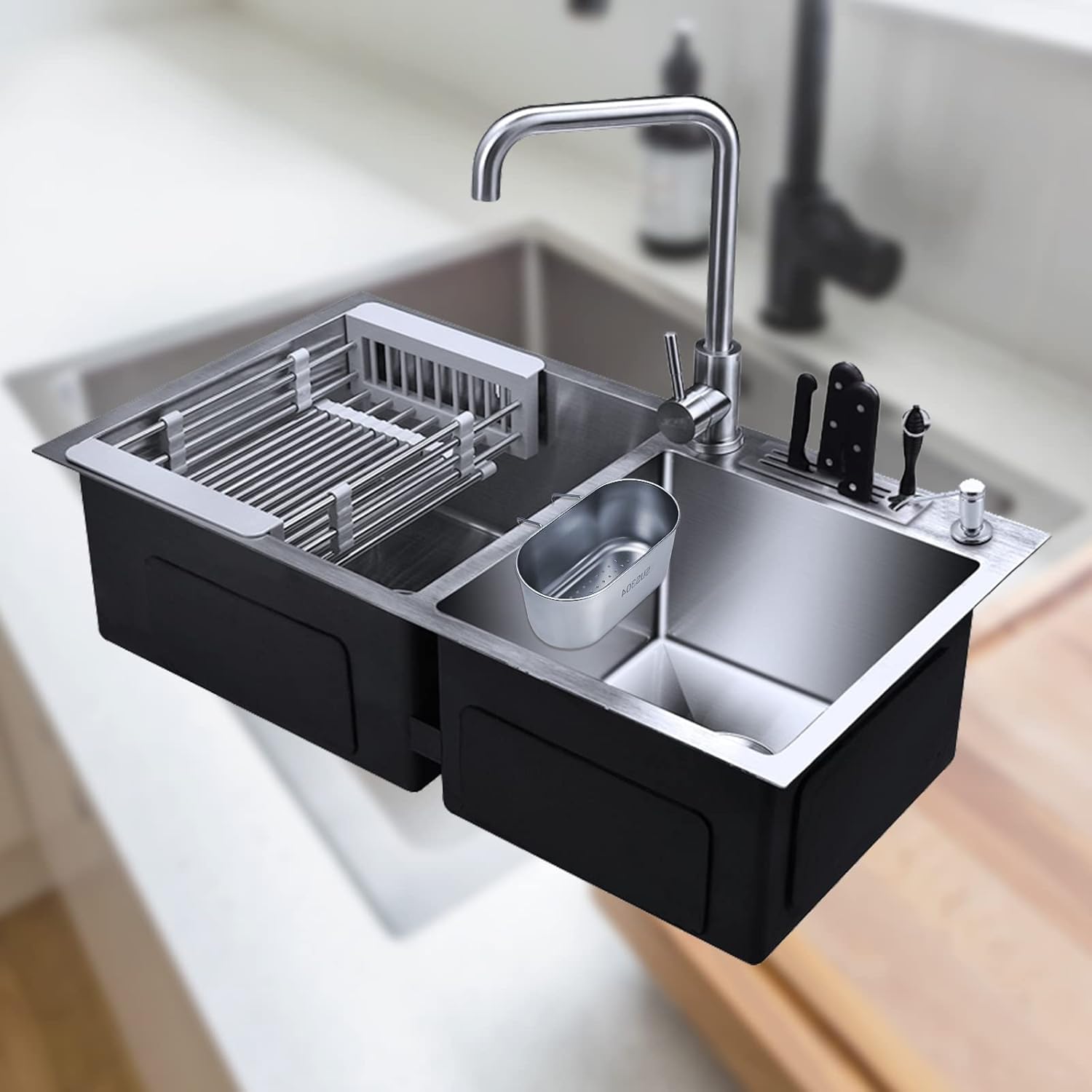 PIKFOS Stainless Steel Sink Drain Strainer Basket, Multifunctional Hanging Sink Strainer Colander Drain Basket for Filter Kitchen Waste and Wash Vegetables Fruits (Silver) 3
