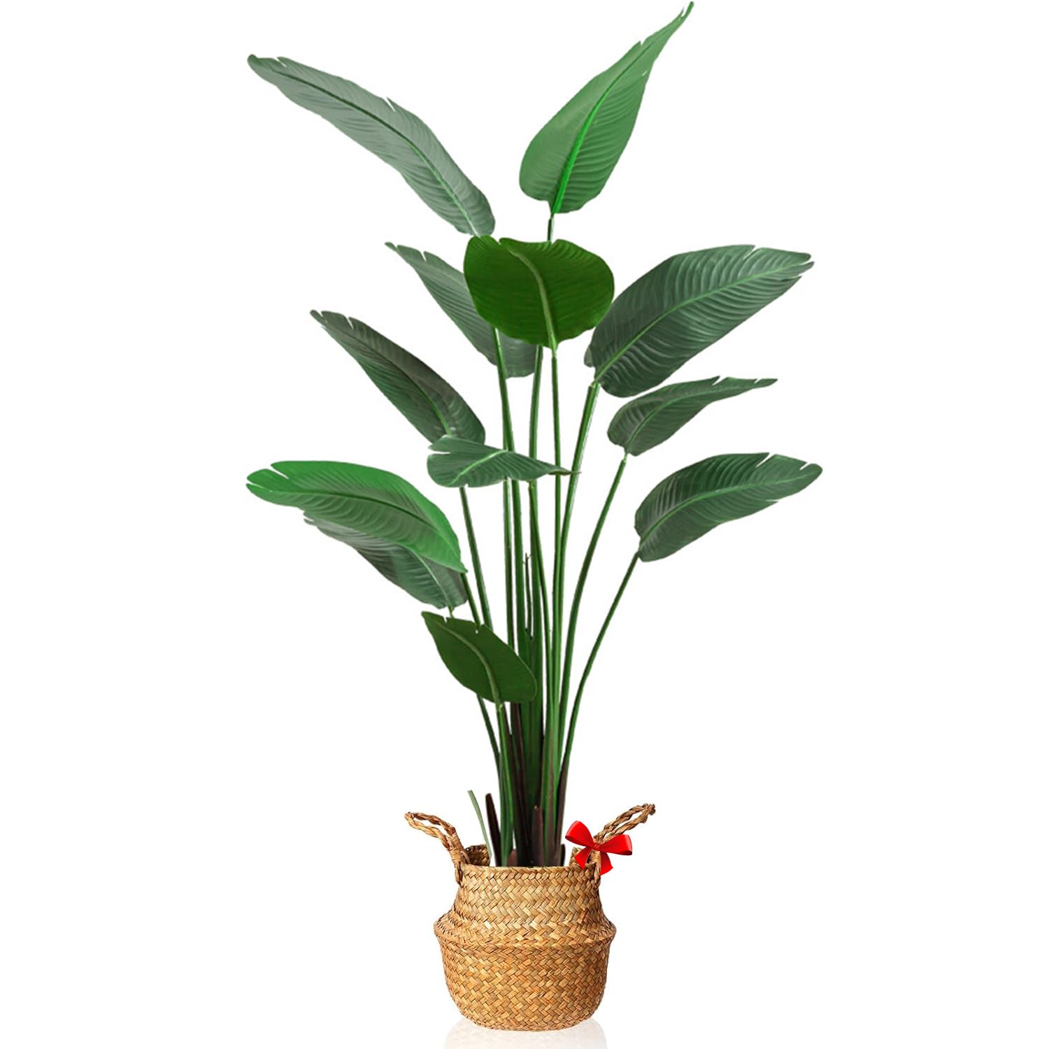 YSOAE Artificial Bird of Paradise Plant,Tall Fake Tropical Palm Tree with Woven Seagrass Basket, Realistic Faux Tree,Indoor Outdoor Fake Potted Tree with Natural Wood Trunk (180cm,Traveler Banana)