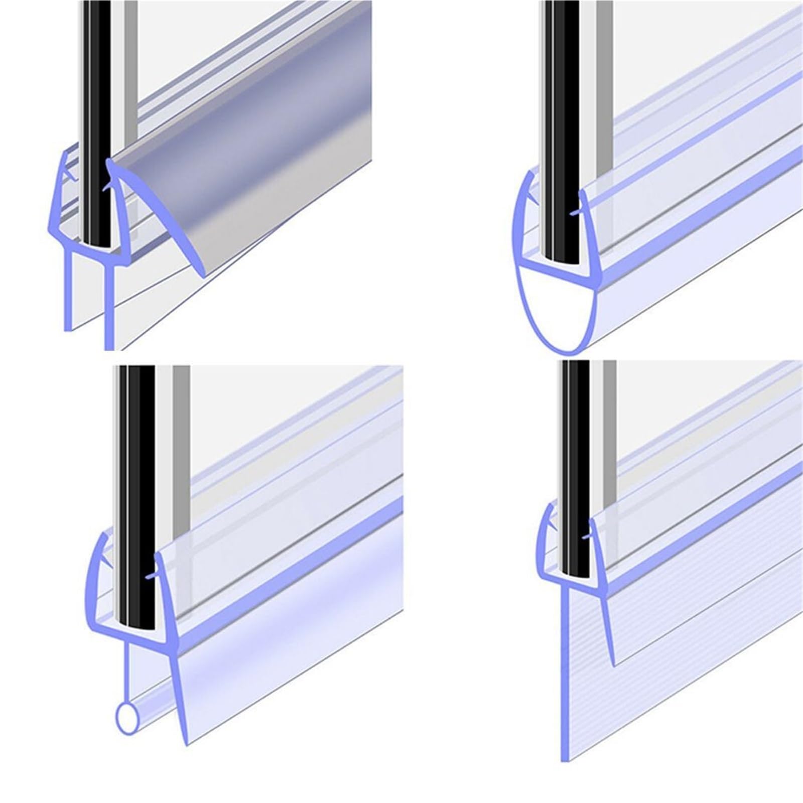 Guarnizione per porte in vetro da bagno, Striscia Guarnizione for Schermo Doccia 4m Trasparente Misure Multiple 8 Pz(C-12mm)