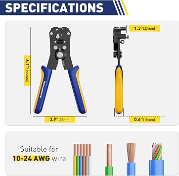 haisstronica 2 in 1 Self-Adjusting Wire Stripper, AWG 24-10, 6-Inch Tool