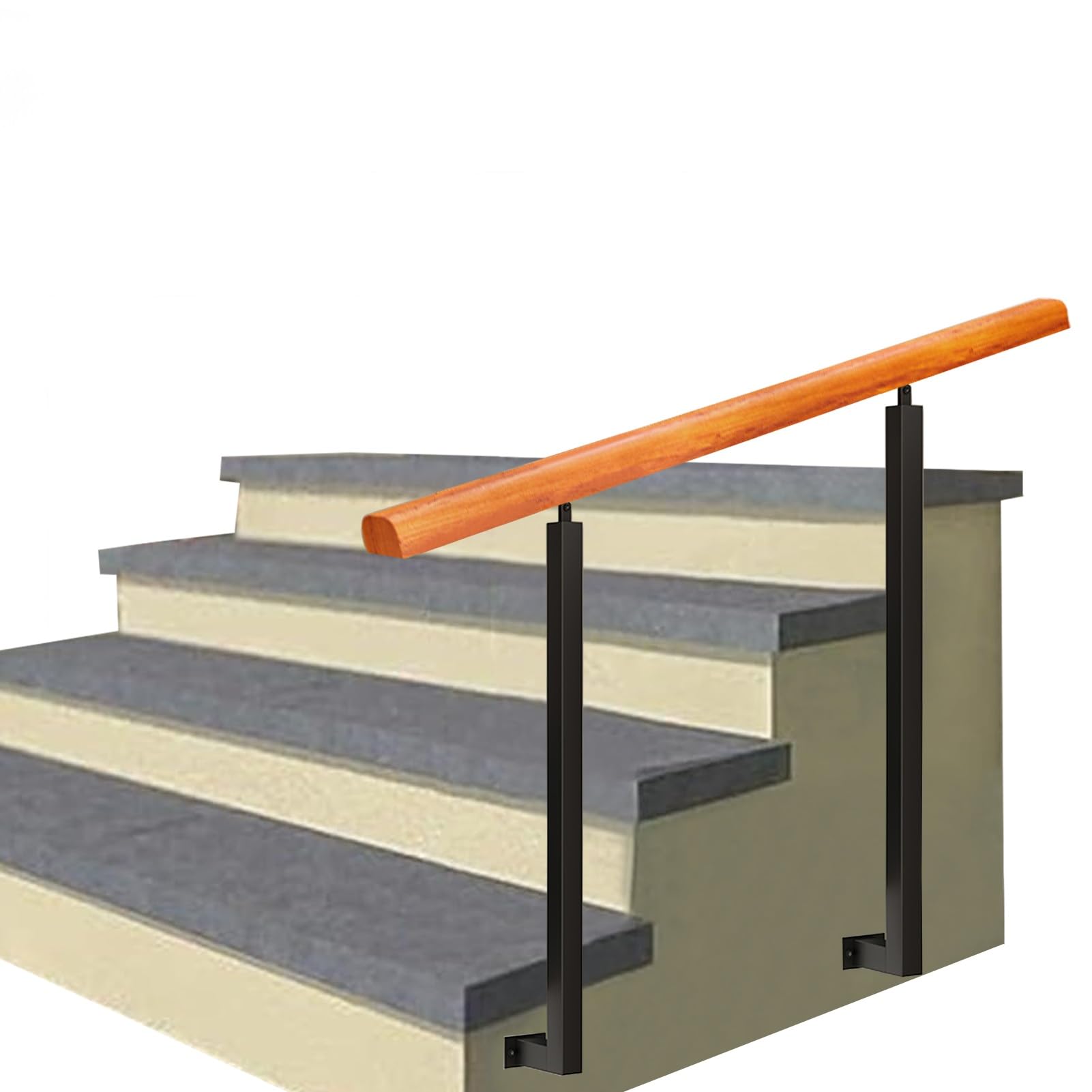 Main courante d'escalier extérieur réglable fer noir et bois pour marche intérieur