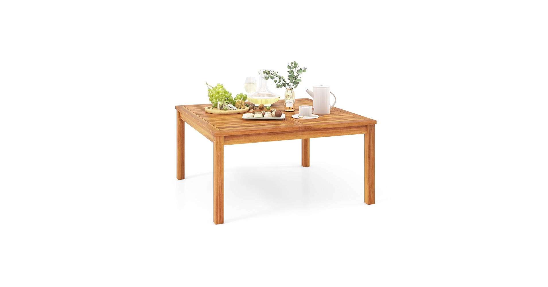 Tangkula Patio Wood Coffee Table, Solid Acacia Wood 35.5 Inches Side Table With Slatted Tabletop, Outdoor Square Table For Backyard, Porch, Balcony