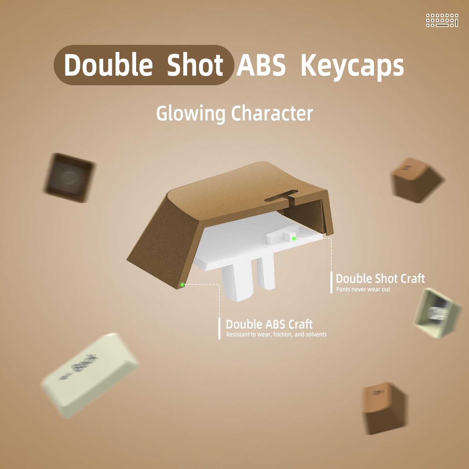 104 Key Custom ABS Keycap Set Double Shot OEM Profile for 61/68/87/98/100/104Key TKL 60% and Full Size Cherry MX Gateron Kailh Outemu Cross Type Switch US Layout Mechanical Keyboard DIY(Coffee Mix)