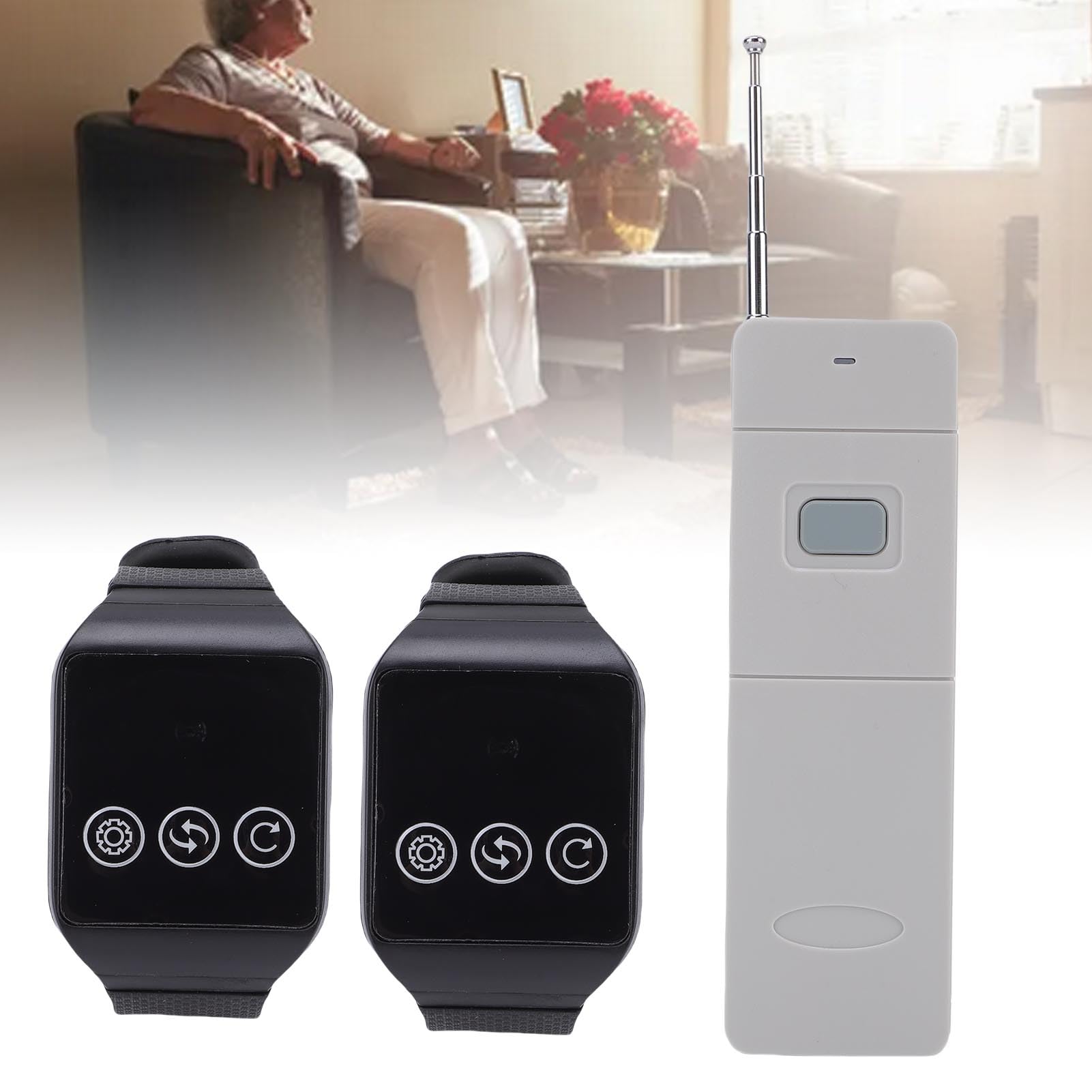 Dpofirs System Inalámbrico de Llamadas de Buscapersonas para Restaurantes, Compatible con 98 Canales, 2 Relojes Receptores, 1 Transmisor, System de Buscapersonas para Cuidadores para