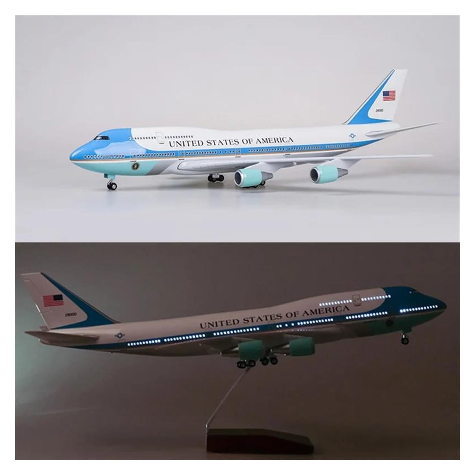CLMJHG Vintage Classics samolot w skali 1:150 Model samolotu B747 samolot sił powietrznych ze światłem i kołem podwozie linii lotniczych zabawka (bez światła)