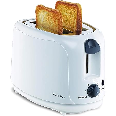 Bajaj ATX 4 750-Watt 2-Slice Pop-up Toaster | Dust Cover & Slide Out Crumb Tray | 6-Level Browning Controls | Mid-Cycle Cancel Feature | 2-Yr Warranty by Bajaj | White Electric Toaster
