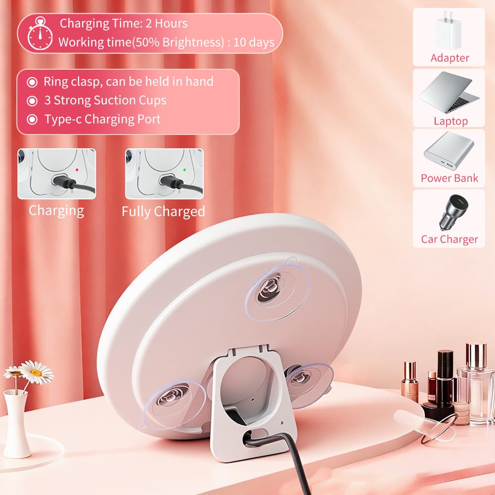 Specchio Ingranditore 10X con Luci, Luminosità Regolabile, Specchio per il Trucco da Parete, Ricaricabile Portatile Specchio, Adatto per Camere da Letto e Bagni