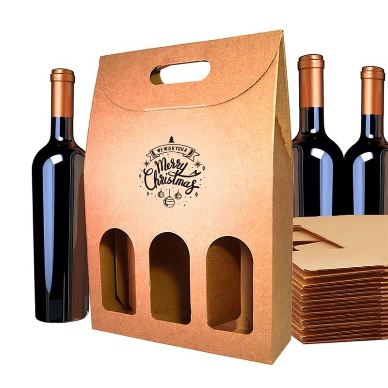 25x Caja de Cartón Marrón Vacía para 3 Botellas de Vino - Envase para Botella de Vino para Regalos - Navidad