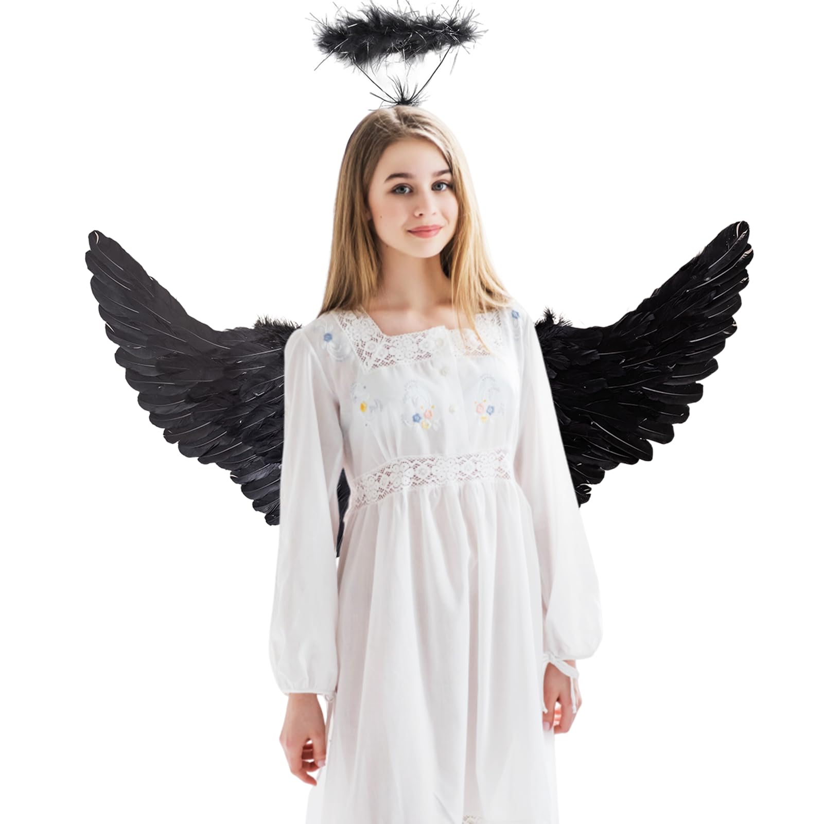 Angel Wings Costume Vleugels Van Een Engel Met Een Gouden Halo, Witte  Engelenvleugels Op Een Grijze Achtergrond 96972533 Engel Vleugels Zwart, image size:1601x1601