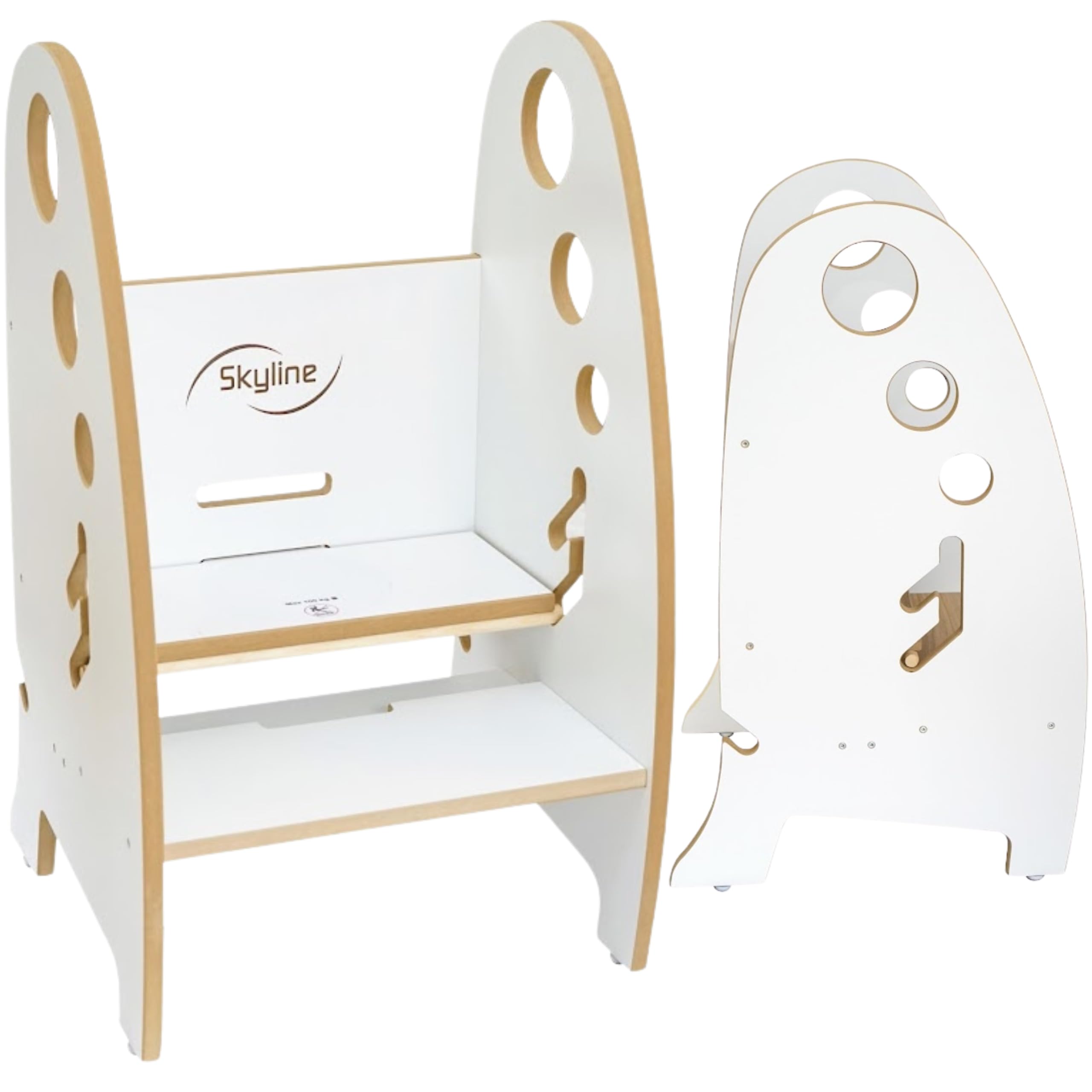 Skyline 3-in-1 wachsender Tritthocker Kleinkind Turm Helfer, Holz Kleinkind Stehhocker für Badezimmer oder Küche, Anti-Rutsch-Füße, Tragfähigkeit bis zu 100 kg (Weiß)