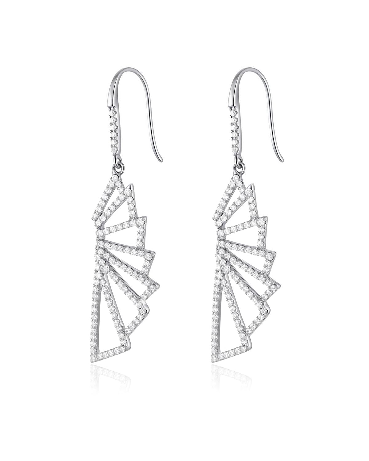 Asymmetrical Chain Dangle Earrings for Women 18K Gold Plated 925 Silver Circle and Long Ear Pin Tassel Chain Triangle Wing-Inspired 6A CZ Drop Earring