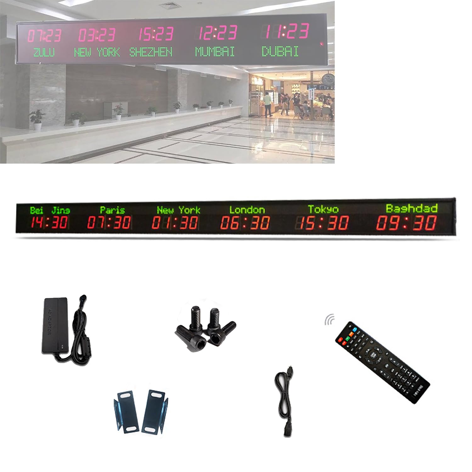 UWYTGF Large Led Digital World 1000Mcd Brightness Aluminum Profile Frame Wall-Mounted 20W Adjustable Brightness RGB Color Changing Clock