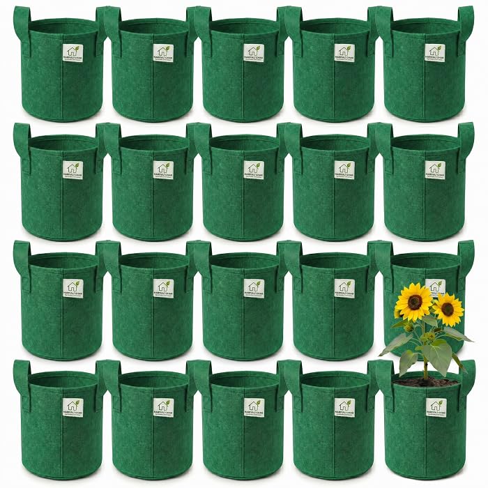 Image of 400 GSM Geo Fabric Round Grow Bags 8x8 Inch with Handle, Green Planting Bags for Terrace and Kitchen Gardening Pack of 20