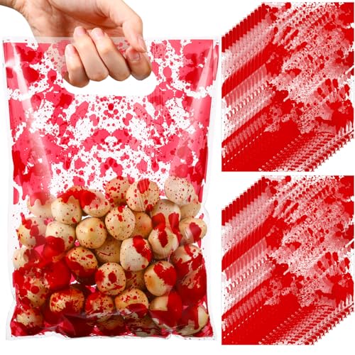 Pajean 100 Pcs Halloween Bloody Treat Bags Goodie Candy Cellophane