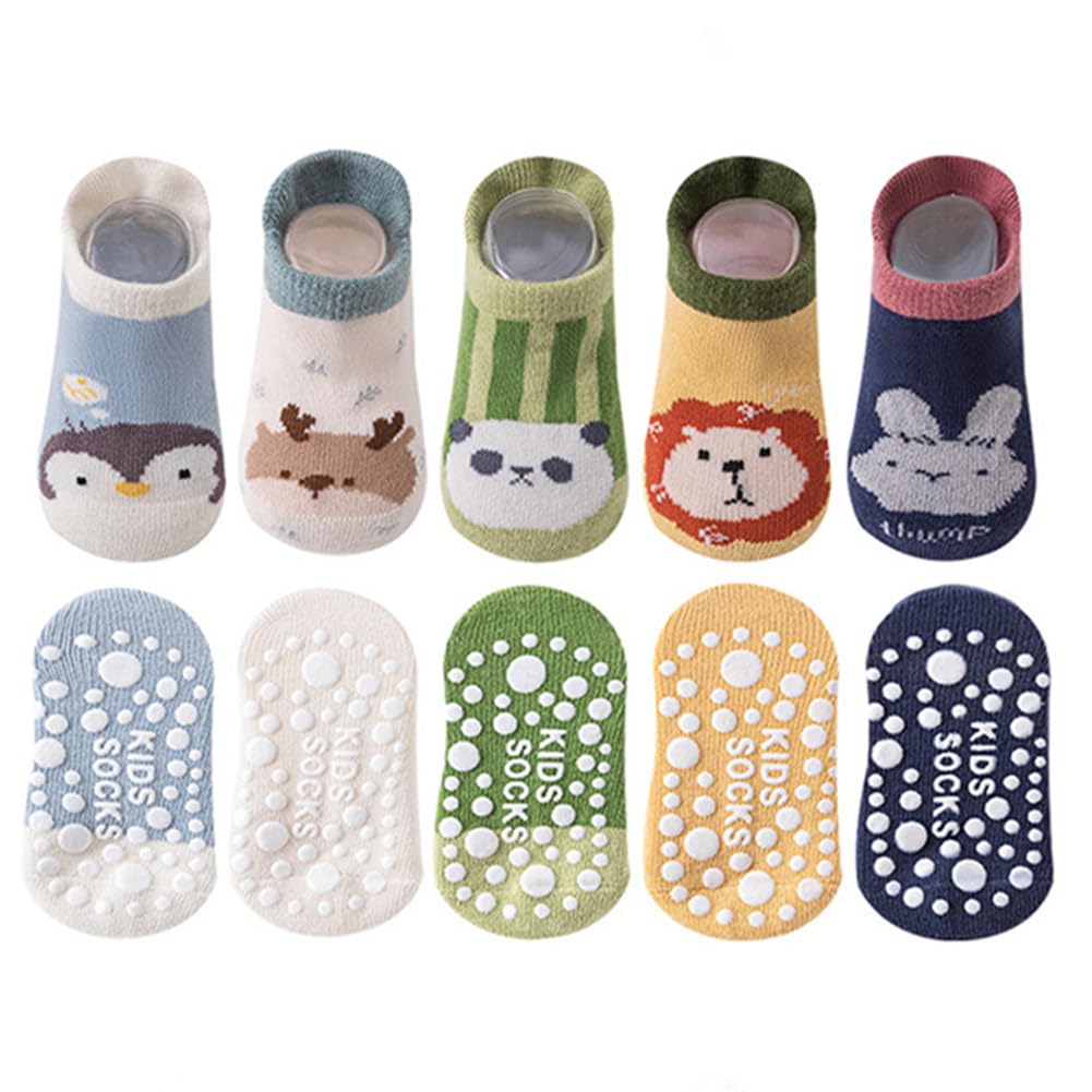 XiHSiHan Baby Girls Boys Non-Slip Cotton Socks - Infant Toddler Cartoon Floor Socks With Grips - 5 Pairs 0-1T