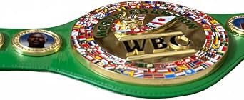 WBC Championship Belt Replica, Full Size Adult Green & Gold Boxing Belt | Collector replica with synthetic leather strap and metal plates for boxing memorabilia displays, cosplay, photos and gifts