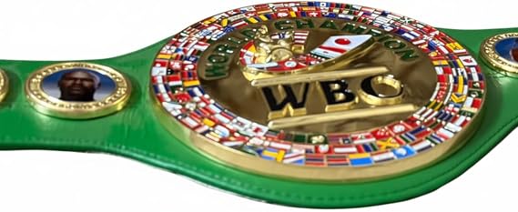 WBC Championship Belt Replica, Full Size Adult Green & Gold Boxing Belt | Collector replica with synthetic leather strap and metal plates for boxing memorabilia displays, cosplay, photos and gifts