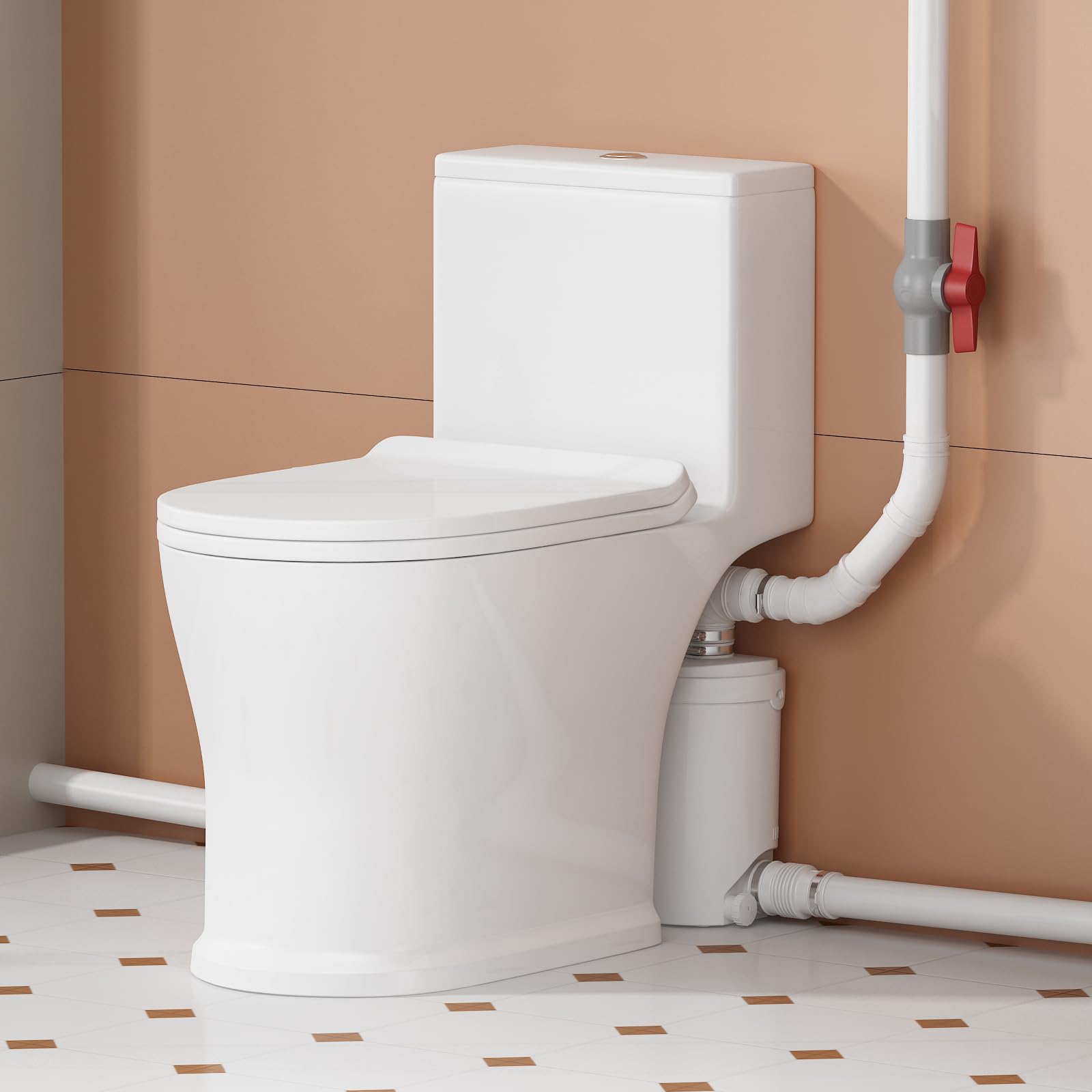 Pompa trituratore per cantina, pompa per WC con motore in rame per sotto la linea 23 piedi/7 m, sistema di lavaggio verticale/orizzontale, 4 ingressi per lavello, doccia/lavandino,500W