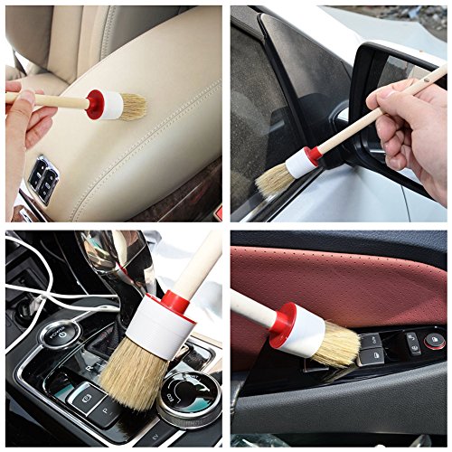 COCODE 11Pcs Auto Detailing Brush Set for Cleaning Wheels, Interior, Exterior, Leather, Including 6pcs Natural Boar Hair Detail Brush, 2pcs Automotive Air Conditioner Cleaner Brush and 3pcs Wire Brush