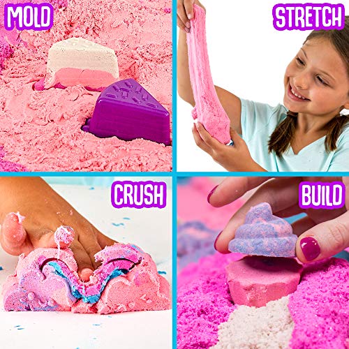 SLIMYSAND Sweet Treats, 2 Pounds of SlimySand in 5 Colors (Pink Glitter, White Glitter, and Pink, Blue and Purple), 6 3D Molds & Reusable Box For Play. Super Stretchy & Moldable Cloud Slime!