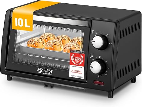 TZS First Austria - Mini Oven 10L 800W - Mini oven with temperature regulation up to 230 C - With 60 min timer, 2 insertion heights, tray and grill - For small kitchens and camping