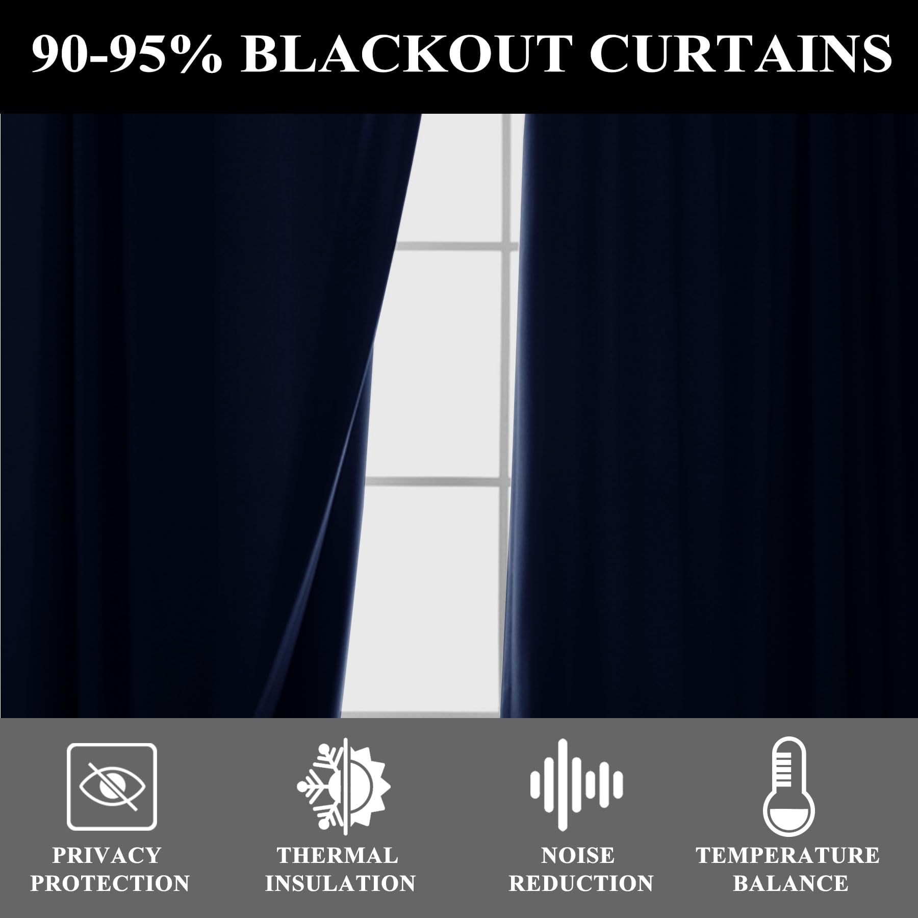 Cortinas opacas al 90 % de 254 x 259 cm, cortinas térmicas extra anchas con cabecera 2 en 1, textura de lino pesado, bloqueo de luz solar, azul Delft, ideal para privacidad en el hogar y la oficina