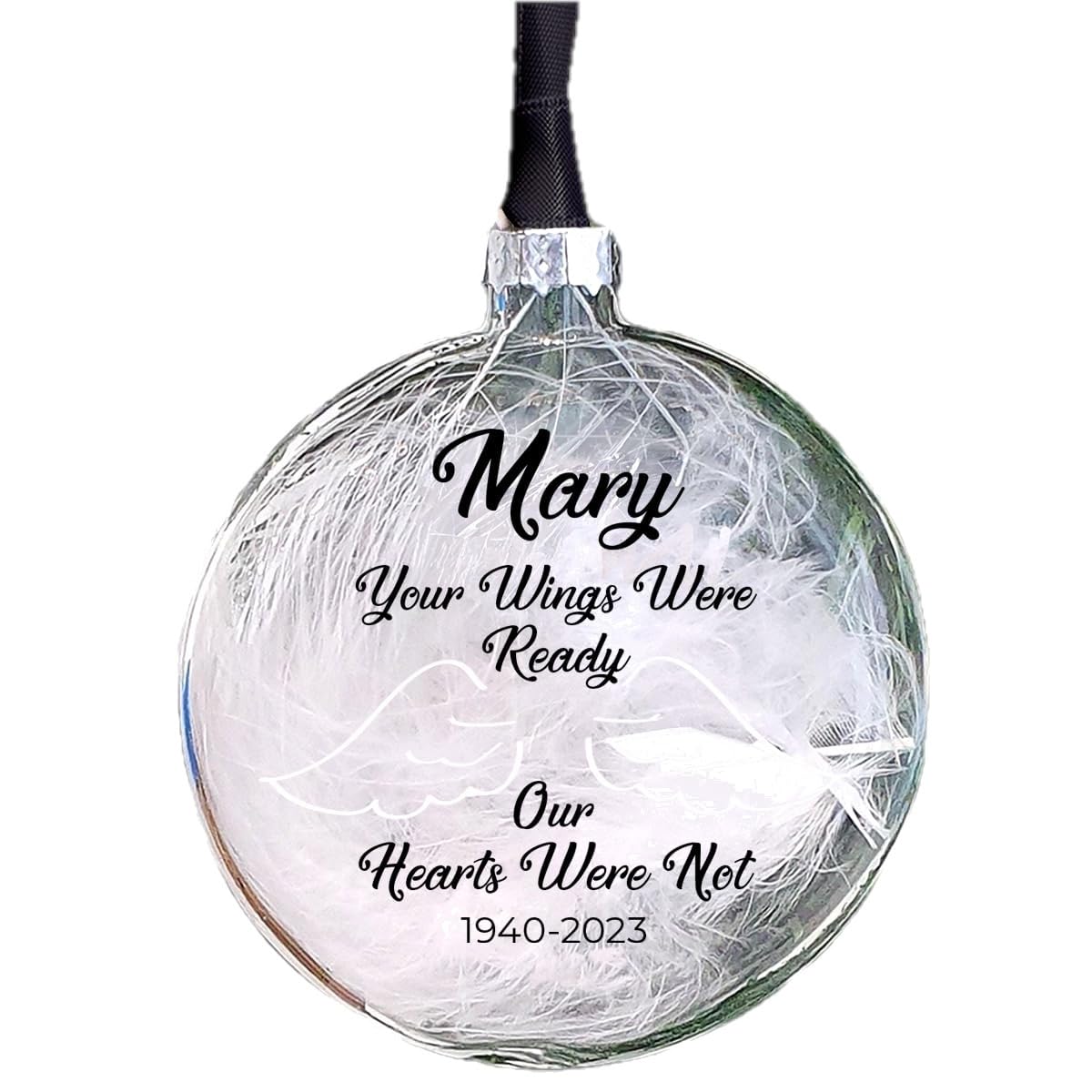 Ellie Charles Personalised Memorial Glass Bauble, Your Wings Were Ready